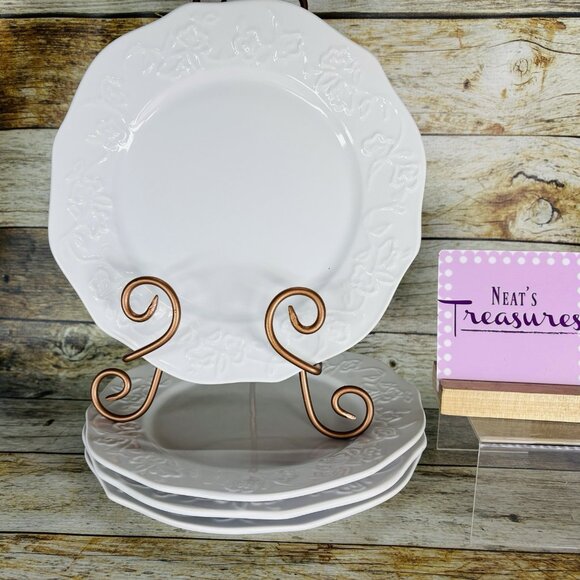 Better Homes And Gardens SUMMERDALE ROSE WHITE Stoneware Dinner Plates Set of 4 - Picture 1 of 16